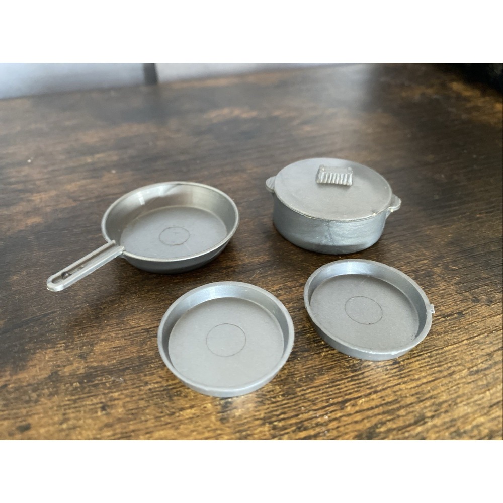 MARX‎ Vintage Dollhouse Kitchen Cookware Pieces Big Pot Fry Pan 2 Dishes